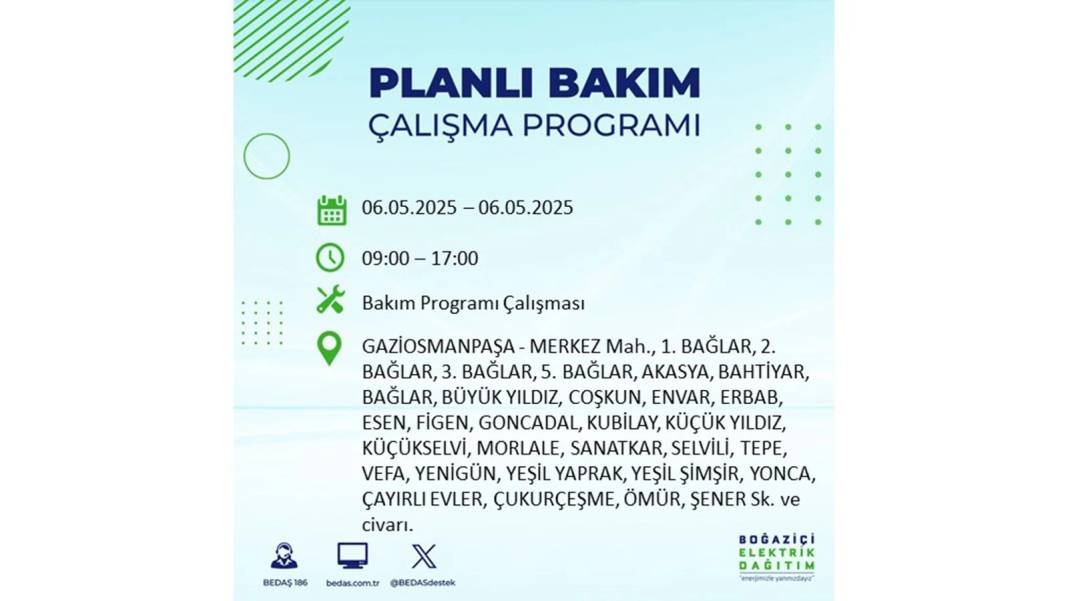 KARANLIĞA GÖMÜLECEKLER: 6 Mayıs Salı İstanbul elektrik kesintisi. BEDAŞ o ilçeleri teker teker uyardı 94
