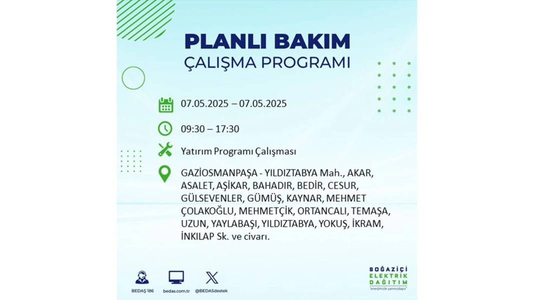 BÜYÜK ELEKTRİK KESİNTİSİ YAŞANACAK: BEDAŞ 7 Mayıs Çarşamba günü elektrik kesintisi yaşayacak ilçeleri sıraladı! 53
