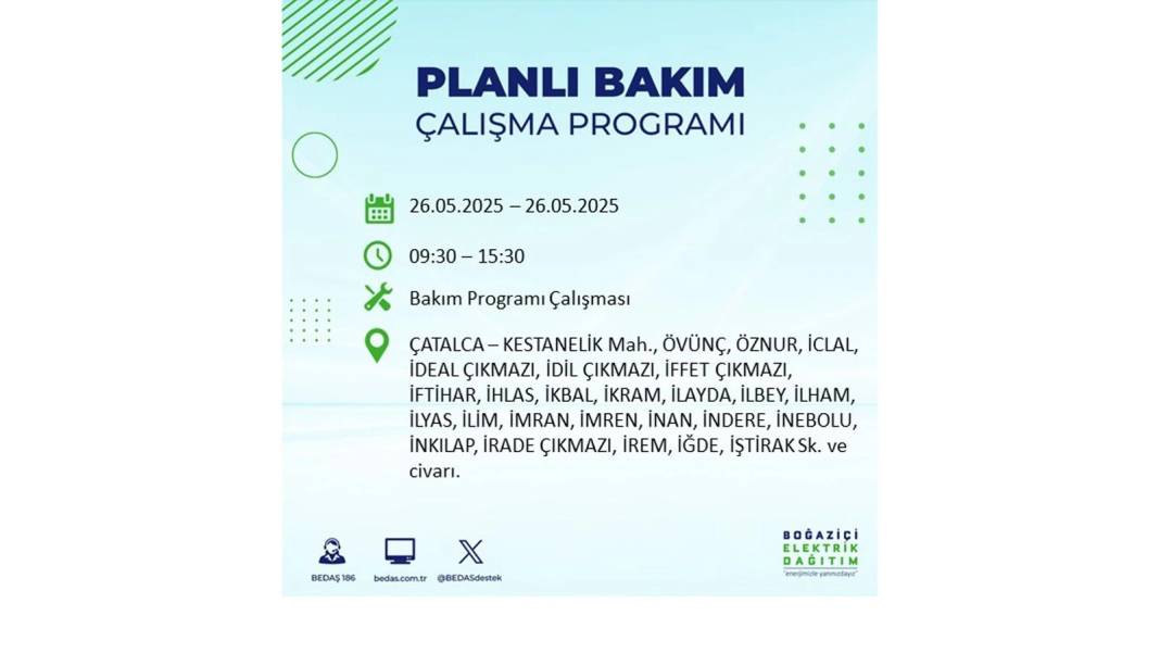 BÜYÜK ELEKTRİK KESİNTİSİ YAŞANACAK: BEDAŞ 26 Mayıs Pazartesi günü elektrik kesintisi yaşayacak ilçeleri sıraladı! 34