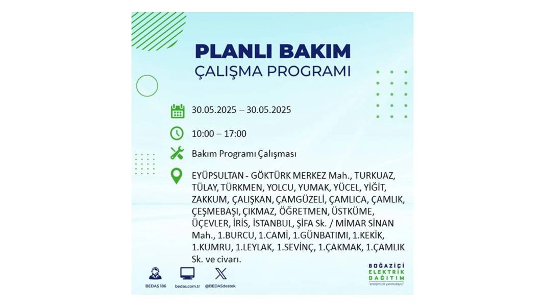 ELEKTRİKLER SAATLERCE OLMAYACAK: BEDAŞ 30 Mayıs Cuma günü elektrik kesintisi yaşayacak ilçeleri sıraladı 38