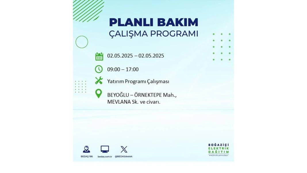 SAATLERCE ELEKTRİK OLMAYACAK: 2 Mayıs Cuma İstanbul elektrik kesintisi. BEDAŞ o ilçeleri sıraladı 63