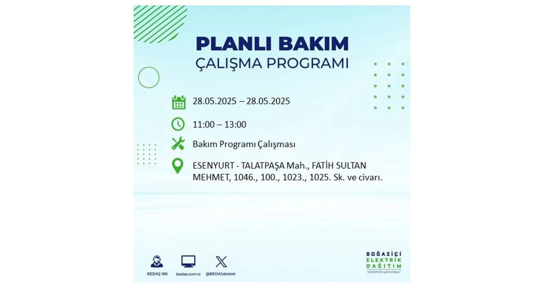 SAATLERCE ELEKTRİK OLMAYACAK: BEDAŞ 28 Mayıs Çarşamba elektrik kesintisi yaşayacak ilçeleri sıraladı 42