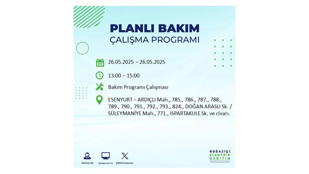 BÜYÜK ELEKTRİK KESİNTİSİ YAŞANACAK: BEDAŞ 26 Mayıs Pazartesi günü elektrik kesintisi yaşayacak ilçeleri sıraladı! 31