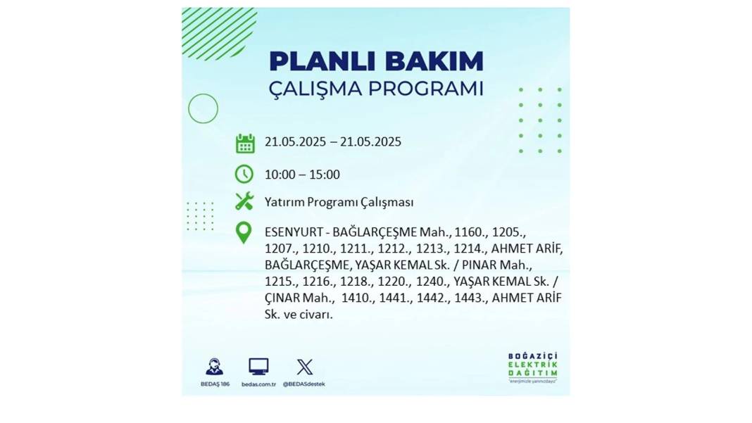 KARANLIĞA GÖMÜLECEKLER: 21 Mayıs Çarşamba İstanbul elektrik kesintisi. BEDAŞ elektrik kesintisi yaşayacakları sıraladı! 25