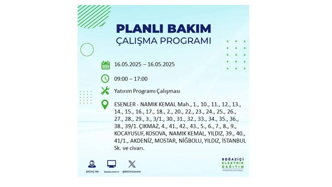 KARANLIĞA HAPSOLACAKLAR: 16 Mayıs Cuma İstanbul elektrik kesintisi. BEDAŞ elektrik kesintisi yaşayacak ilçeleri sıraladı! 53