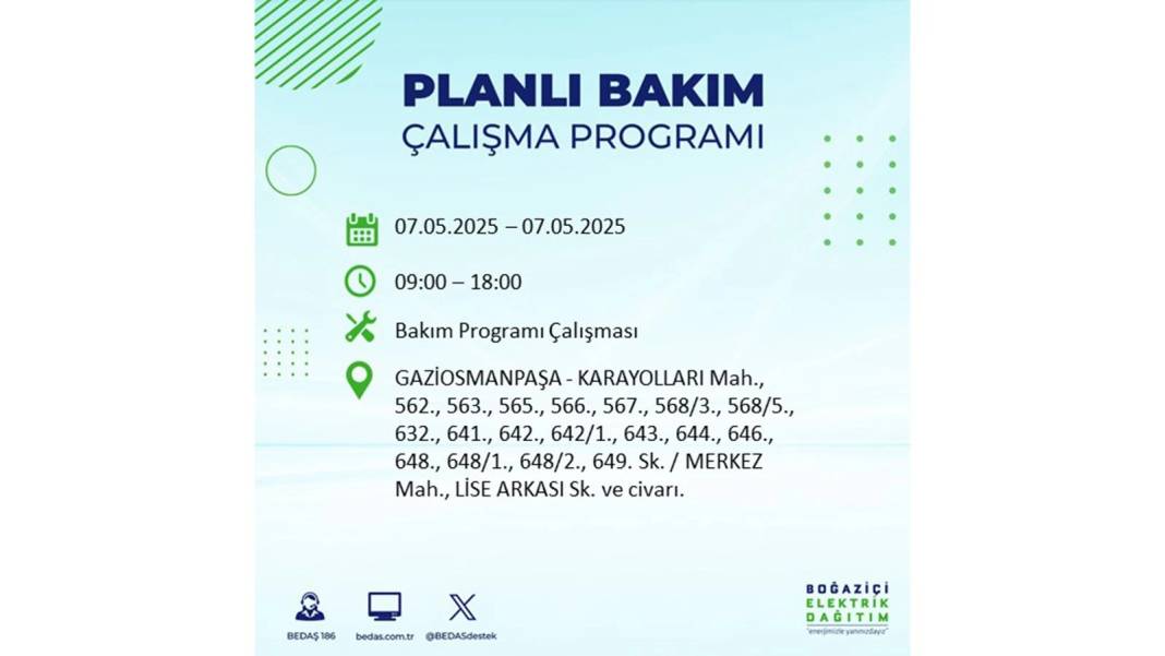 BÜYÜK ELEKTRİK KESİNTİSİ YAŞANACAK: BEDAŞ 7 Mayıs Çarşamba günü elektrik kesintisi yaşayacak ilçeleri sıraladı! 51