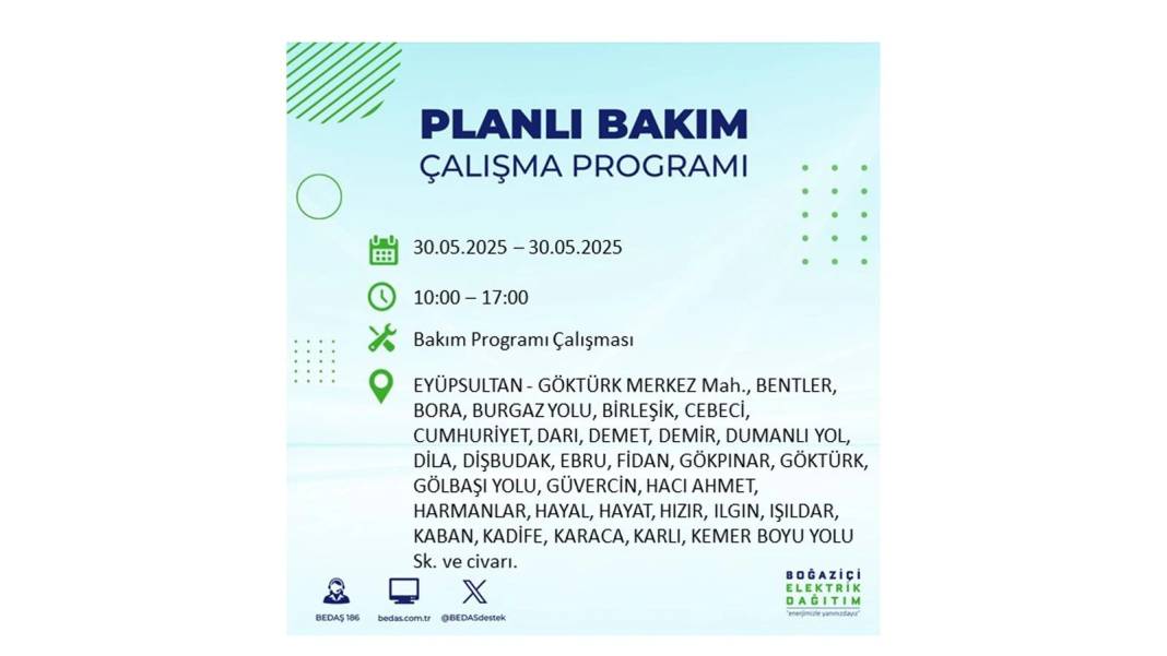 ELEKTRİKLER SAATLERCE OLMAYACAK: BEDAŞ 30 Mayıs Cuma günü elektrik kesintisi yaşayacak ilçeleri sıraladı 36