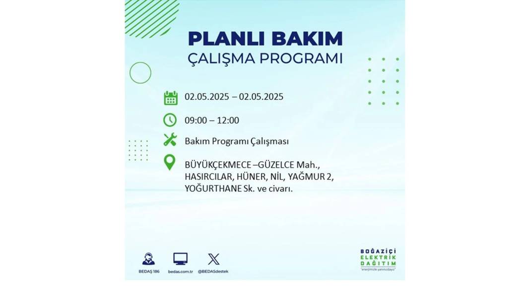 SAATLERCE ELEKTRİK OLMAYACAK: 2 Mayıs Cuma İstanbul elektrik kesintisi. BEDAŞ o ilçeleri sıraladı 56