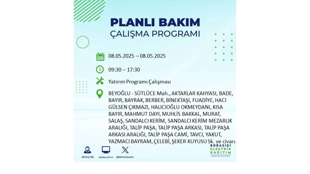 BÜYÜK ELEKTRİK KESİNTİSİ YAŞANACAK: 8 Mayıs Perşembe İstanbul elektrik kesintisi. BEDAŞ o ilçeleri uyardı! 62
