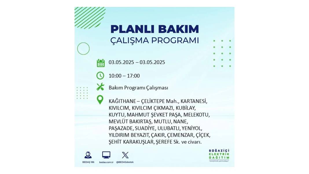 KARANLIĞA GÖMÜLECEKLER: 3 Mayıs Cumartesi elektrik kesintisi yaşayacak ilçeler belli oldu. BEDAŞ o ilçeleri uyardı! 9