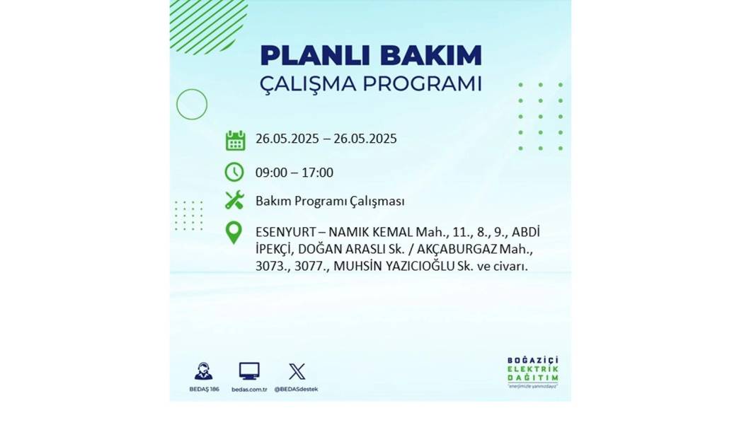 BÜYÜK ELEKTRİK KESİNTİSİ YAŞANACAK: BEDAŞ 26 Mayıs Pazartesi günü elektrik kesintisi yaşayacak ilçeleri sıraladı! 30