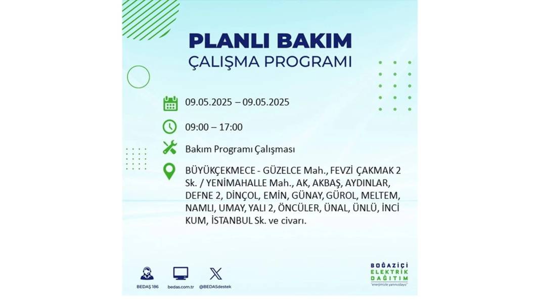 O İLÇELER KARANLIĞA GÖMÜLECEK: 9 Mayıs Cuma elektrik kesintisi yaşayacak ilçeler belli oldu. BEDAŞ'tan uyarı geldi! 61