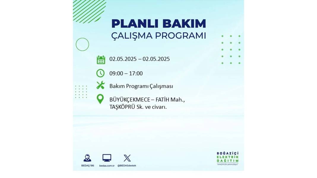 SAATLERCE ELEKTRİK OLMAYACAK: 2 Mayıs Cuma İstanbul elektrik kesintisi. BEDAŞ o ilçeleri sıraladı 60