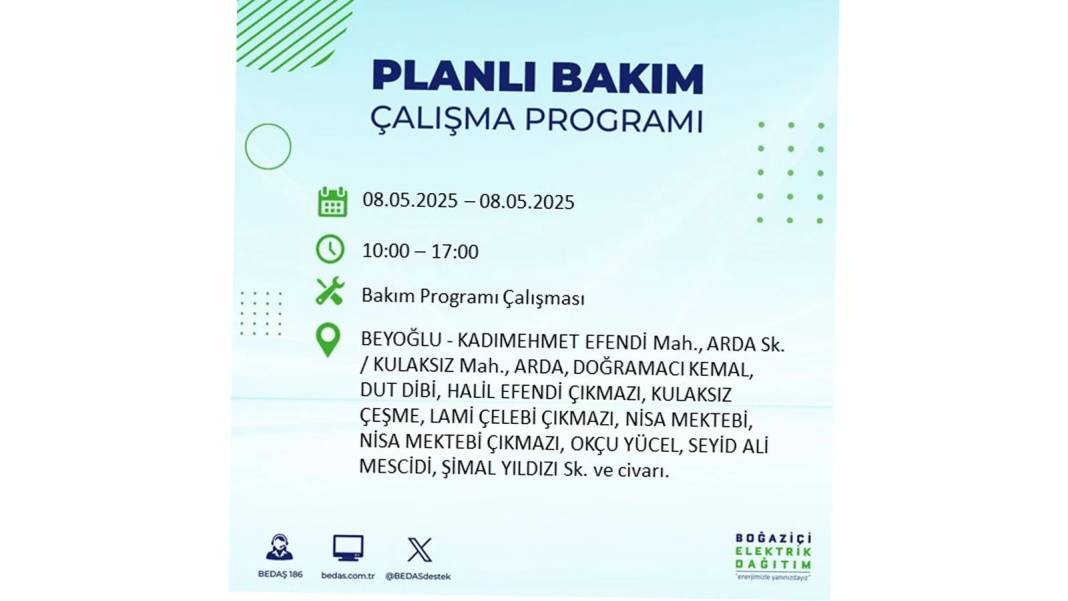 BÜYÜK ELEKTRİK KESİNTİSİ YAŞANACAK: 8 Mayıs Perşembe İstanbul elektrik kesintisi. BEDAŞ o ilçeleri uyardı! 61