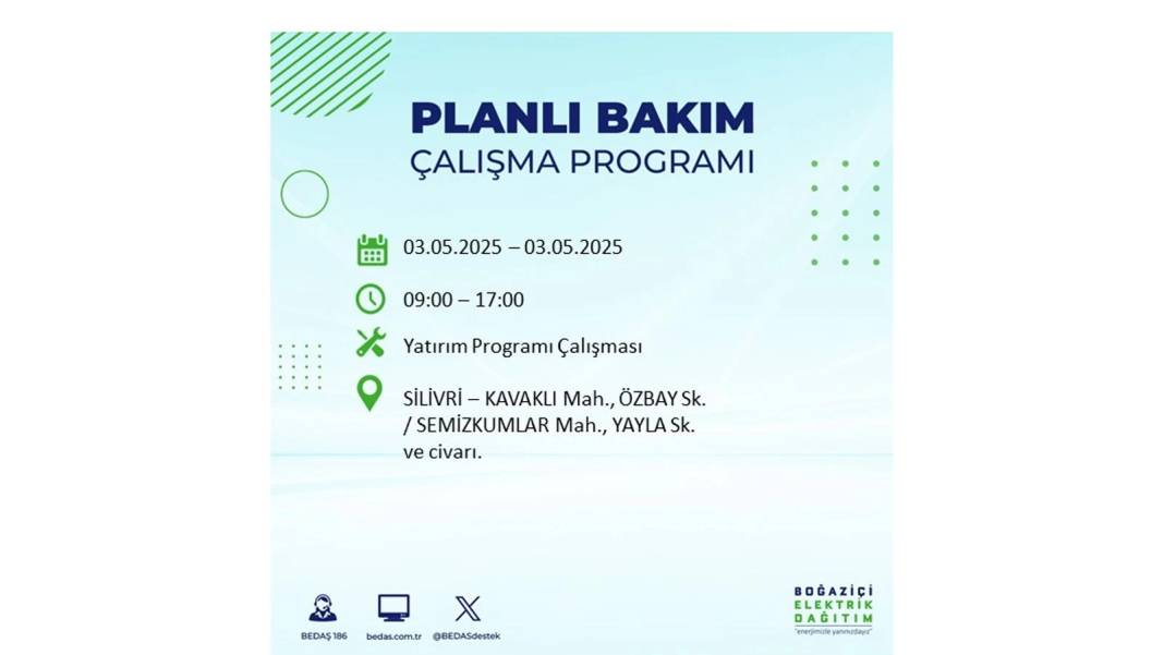 KARANLIĞA GÖMÜLECEKLER: 3 Mayıs Cumartesi elektrik kesintisi yaşayacak ilçeler belli oldu. BEDAŞ o ilçeleri uyardı! 7