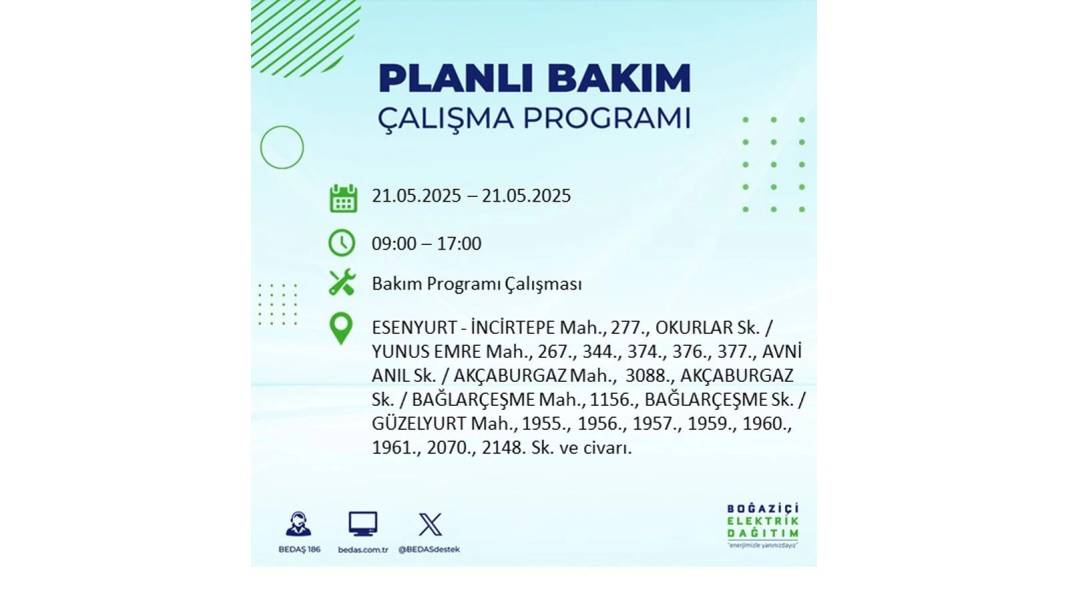 KARANLIĞA GÖMÜLECEKLER: 21 Mayıs Çarşamba İstanbul elektrik kesintisi. BEDAŞ elektrik kesintisi yaşayacakları sıraladı! 26