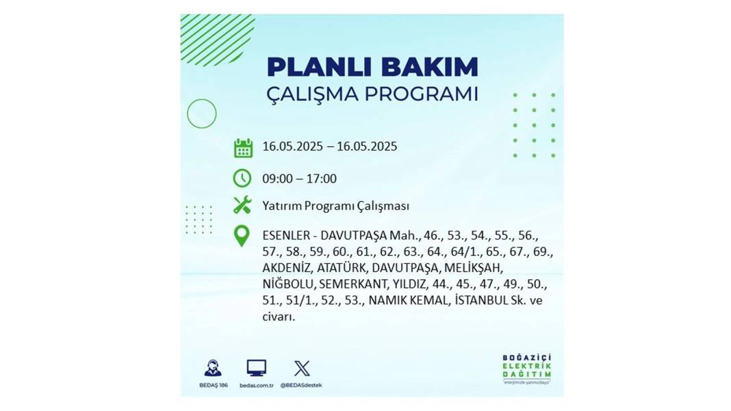 KARANLIĞA HAPSOLACAKLAR: 16 Mayıs Cuma İstanbul elektrik kesintisi. BEDAŞ elektrik kesintisi yaşayacak ilçeleri sıraladı! 49