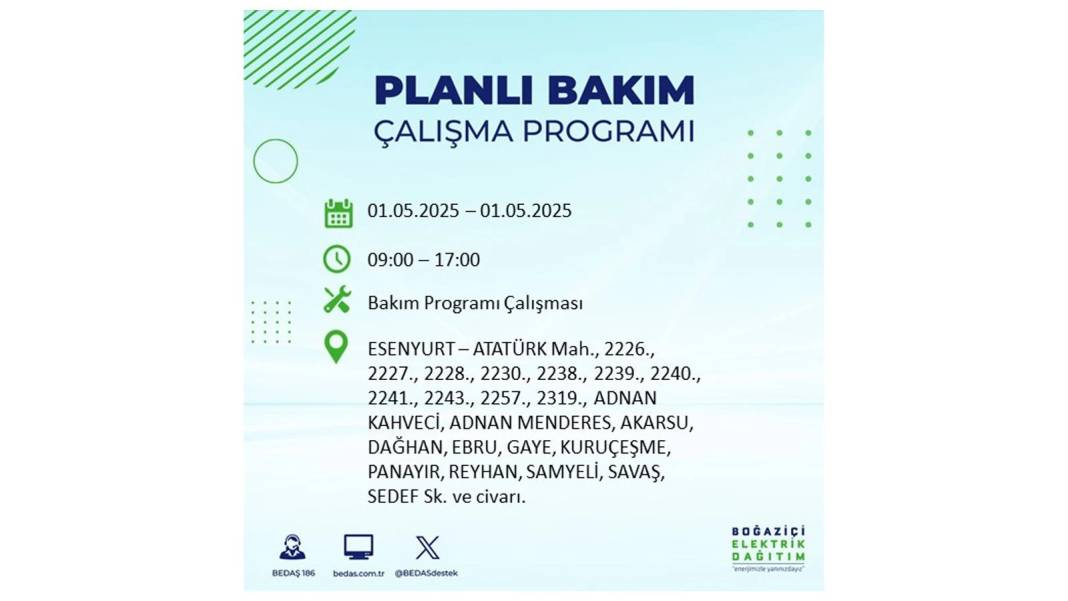 KARANLIĞA HAPSOLACAKLAR: 1 Mayıs Perşembe İstanbul elektrik kesintisi. BEDAŞ o ilçeleri teker teker uyardı 7