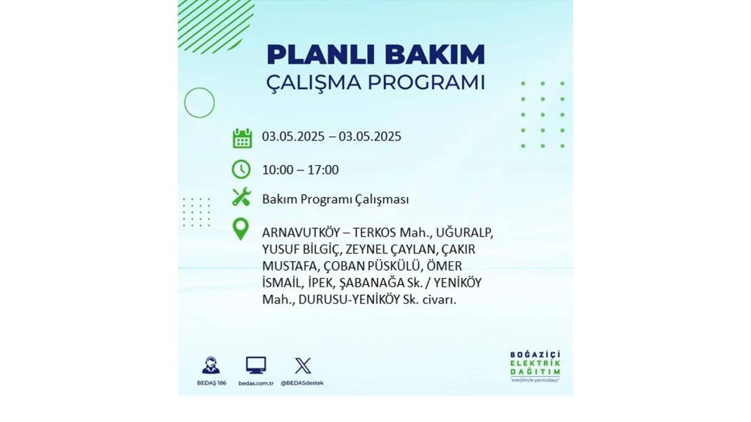 KARANLIĞA GÖMÜLECEKLER: 3 Mayıs Cumartesi elektrik kesintisi yaşayacak ilçeler belli oldu. BEDAŞ o ilçeleri uyardı! 42