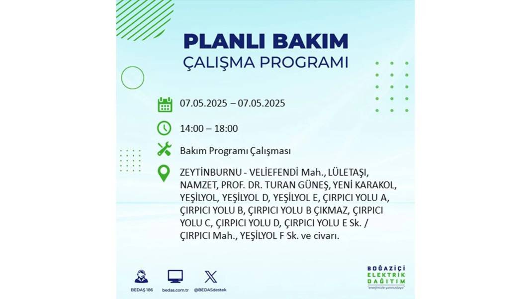 BÜYÜK ELEKTRİK KESİNTİSİ YAŞANACAK: BEDAŞ 7 Mayıs Çarşamba günü elektrik kesintisi yaşayacak ilçeleri sıraladı! 84