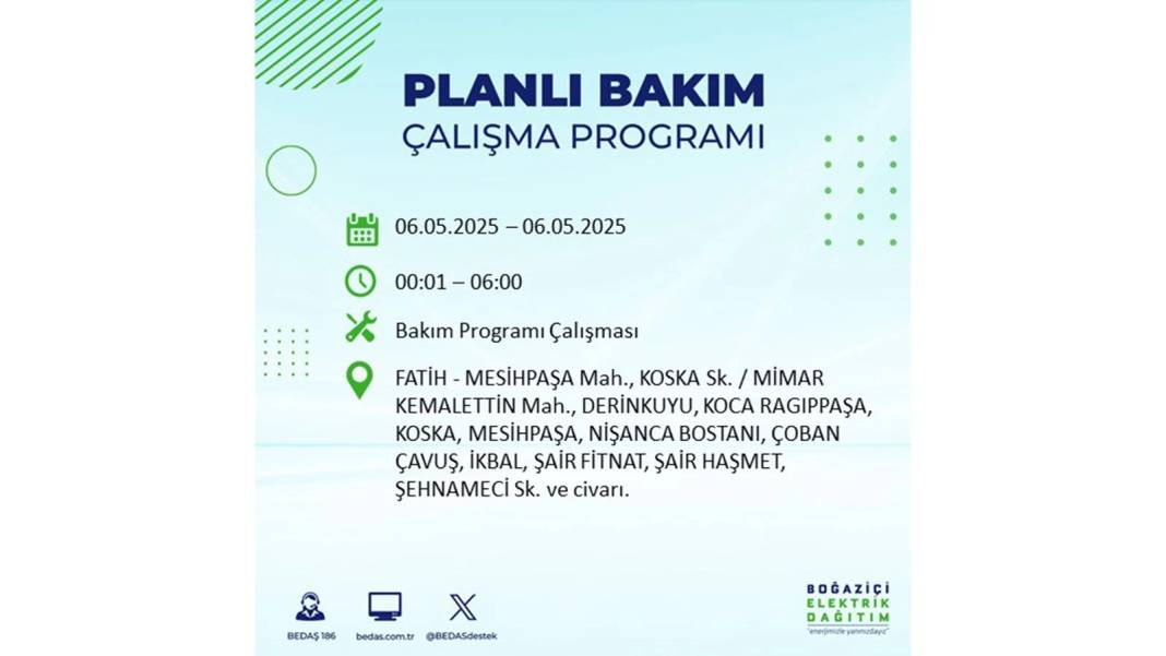 KARANLIĞA GÖMÜLECEKLER: 6 Mayıs Salı İstanbul elektrik kesintisi. BEDAŞ o ilçeleri teker teker uyardı 89