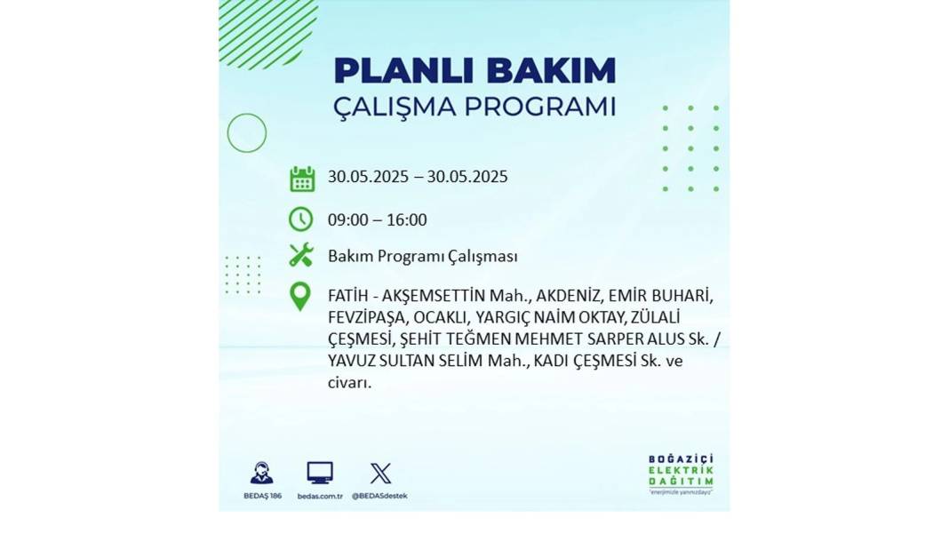 ELEKTRİKLER SAATLERCE OLMAYACAK: BEDAŞ 30 Mayıs Cuma günü elektrik kesintisi yaşayacak ilçeleri sıraladı 34