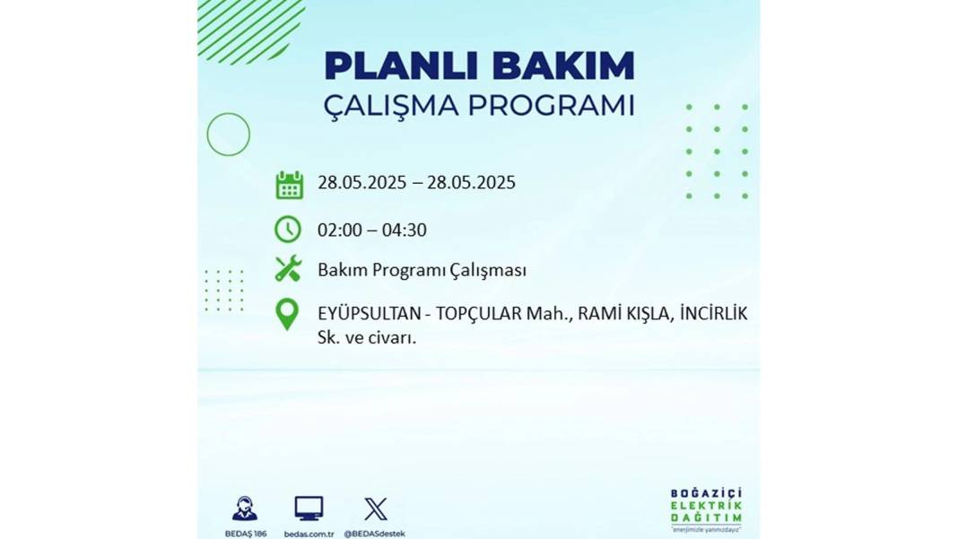 SAATLERCE ELEKTRİK OLMAYACAK: BEDAŞ 28 Mayıs Çarşamba elektrik kesintisi yaşayacak ilçeleri sıraladı 40
