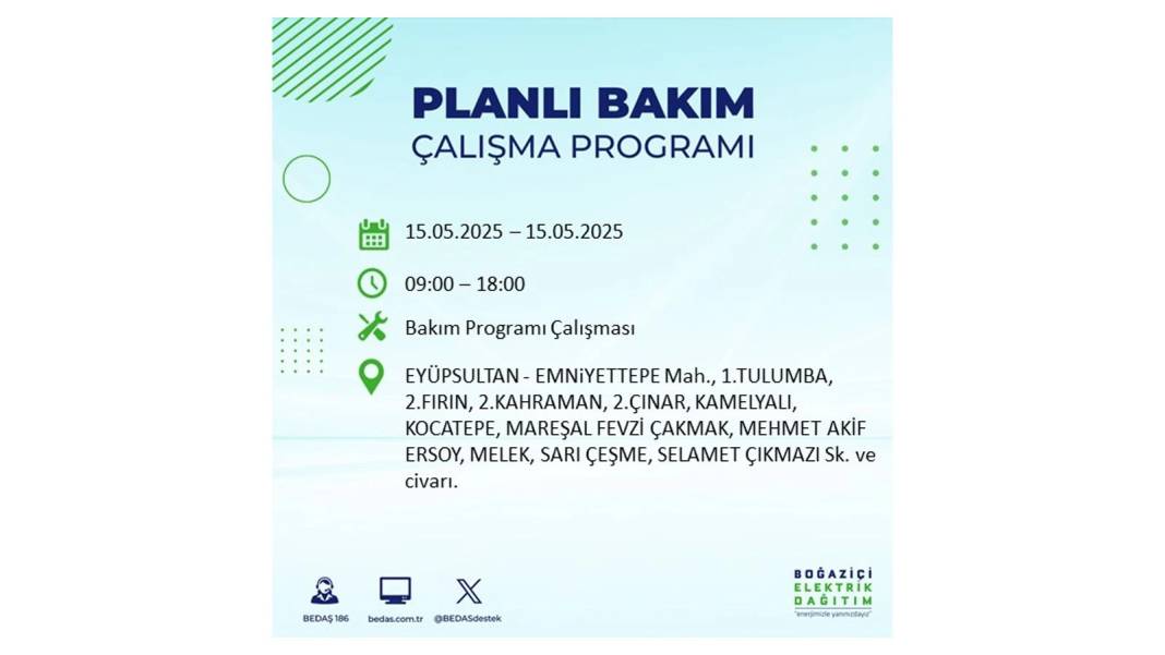 SAATLERCE ELEKTRİK OLMAYACAK: BEDAŞ 15 Mayıs Perşembe günü için o ilçeleri uyardı. Elektrikler ne zaman gelecek? 36