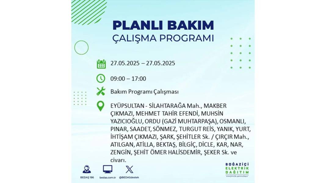 SAATLERCE ELEKTRİK OLMAYACAK: BEDAŞ 27 Mayıs Salı elektrik kesintisi yaşayacak ilçeleri uyardı! 52