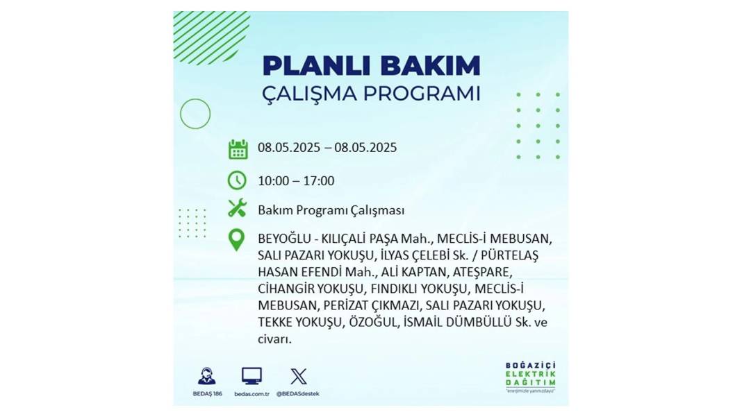 BÜYÜK ELEKTRİK KESİNTİSİ YAŞANACAK: 8 Mayıs Perşembe İstanbul elektrik kesintisi. BEDAŞ o ilçeleri uyardı! 60