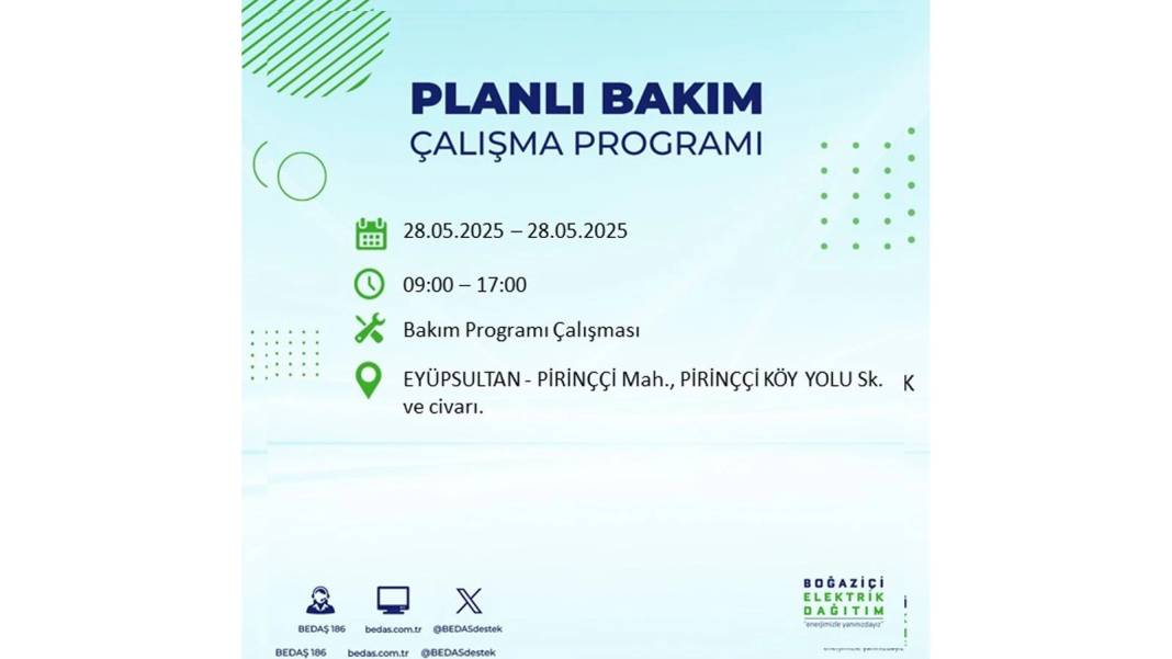 SAATLERCE ELEKTRİK OLMAYACAK: BEDAŞ 28 Mayıs Çarşamba elektrik kesintisi yaşayacak ilçeleri sıraladı 35