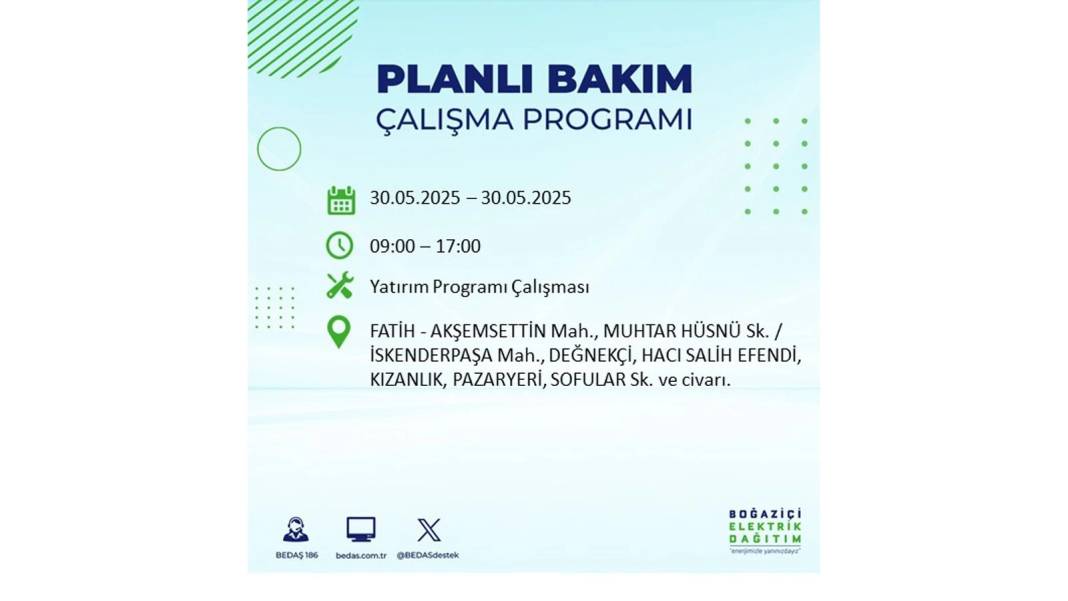 ELEKTRİKLER SAATLERCE OLMAYACAK: BEDAŞ 30 Mayıs Cuma günü elektrik kesintisi yaşayacak ilçeleri sıraladı 32
