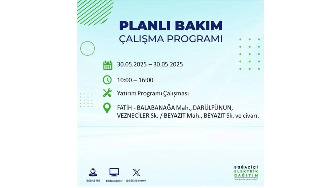 ELEKTRİKLER SAATLERCE OLMAYACAK: BEDAŞ 30 Mayıs Cuma günü elektrik kesintisi yaşayacak ilçeleri sıraladı 28