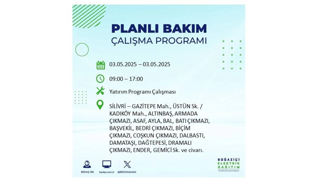 KARANLIĞA GÖMÜLECEKLER: 3 Mayıs Cumartesi elektrik kesintisi yaşayacak ilçeler belli oldu. BEDAŞ o ilçeleri uyardı! 6