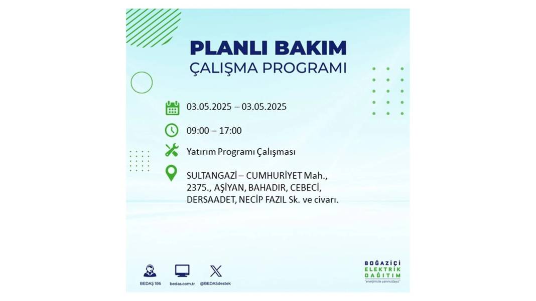 KARANLIĞA GÖMÜLECEKLER: 3 Mayıs Cumartesi elektrik kesintisi yaşayacak ilçeler belli oldu. BEDAŞ o ilçeleri uyardı! 4