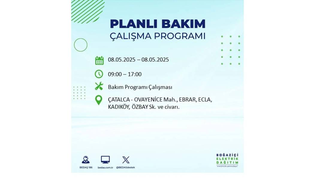 BÜYÜK ELEKTRİK KESİNTİSİ YAŞANACAK: 8 Mayıs Perşembe İstanbul elektrik kesintisi. BEDAŞ o ilçeleri uyardı! 57