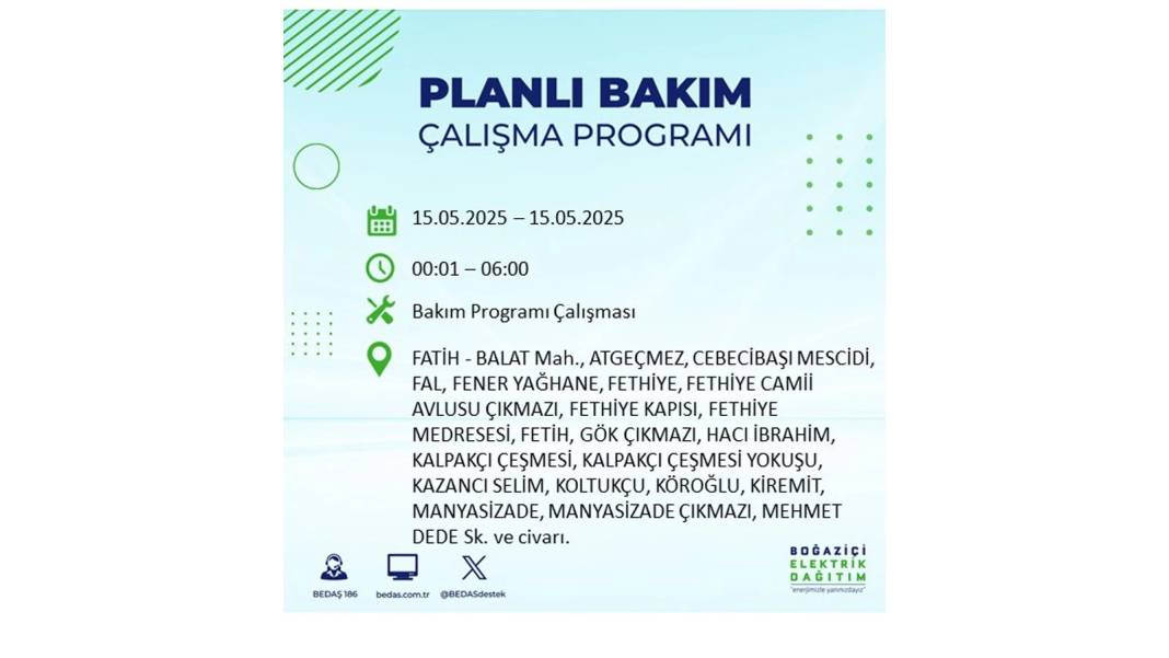 SAATLERCE ELEKTRİK OLMAYACAK: BEDAŞ 15 Mayıs Perşembe günü için o ilçeleri uyardı. Elektrikler ne zaman gelecek? 33