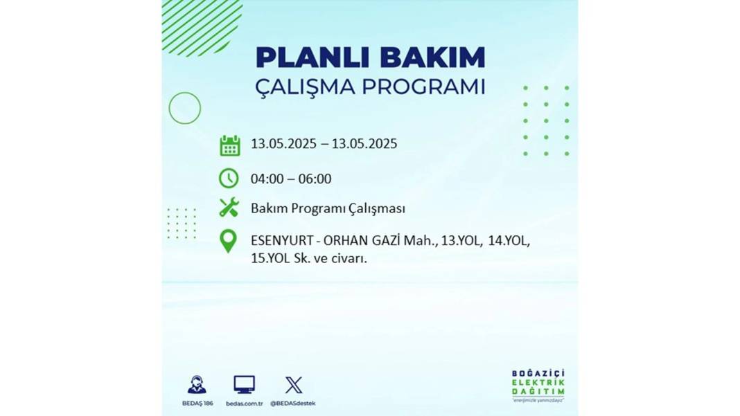 KARANLIĞA GÖMÜLECEKLER: 13 Mayıs Salı İstanbul elektrik kesintisi. BEDAŞ elektrik kesintisi yaşayacak ilçeleri sıraladı 36