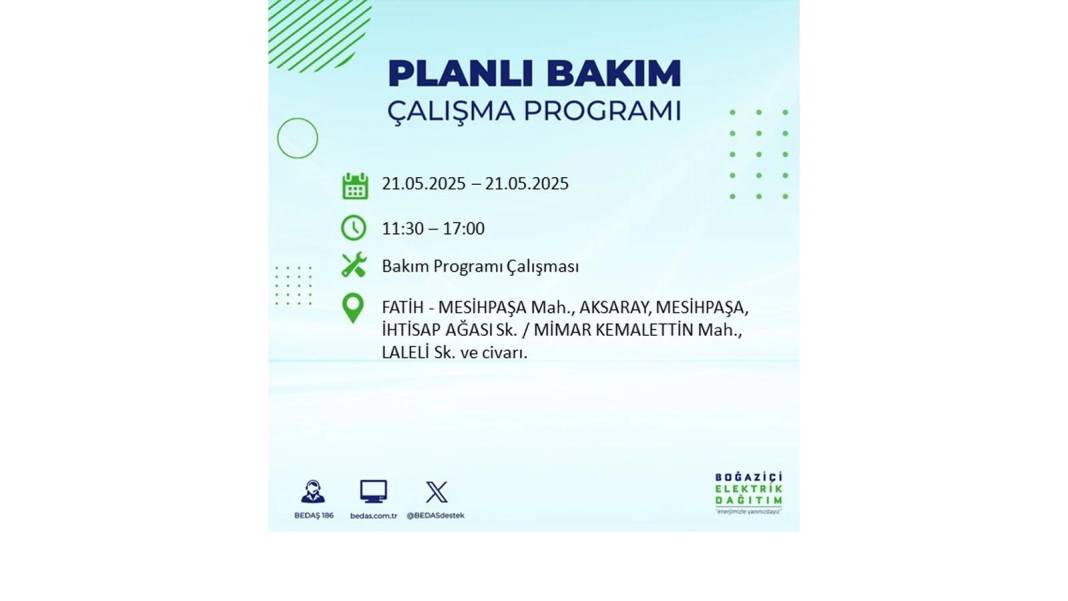 KARANLIĞA GÖMÜLECEKLER: 21 Mayıs Çarşamba İstanbul elektrik kesintisi. BEDAŞ elektrik kesintisi yaşayacakları sıraladı! 19