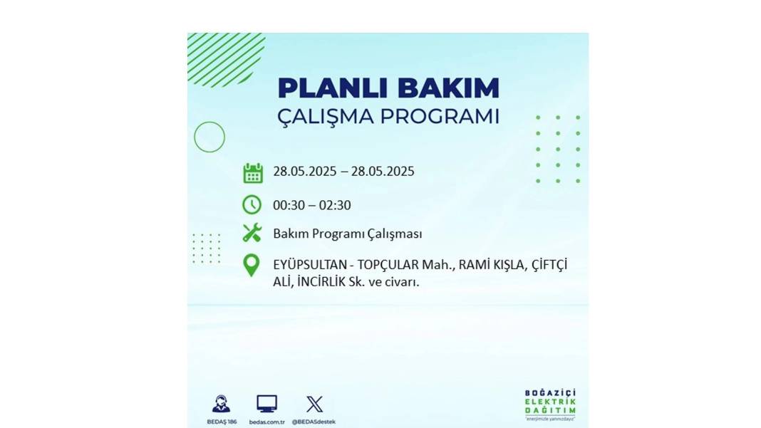 SAATLERCE ELEKTRİK OLMAYACAK: BEDAŞ 28 Mayıs Çarşamba elektrik kesintisi yaşayacak ilçeleri sıraladı 38