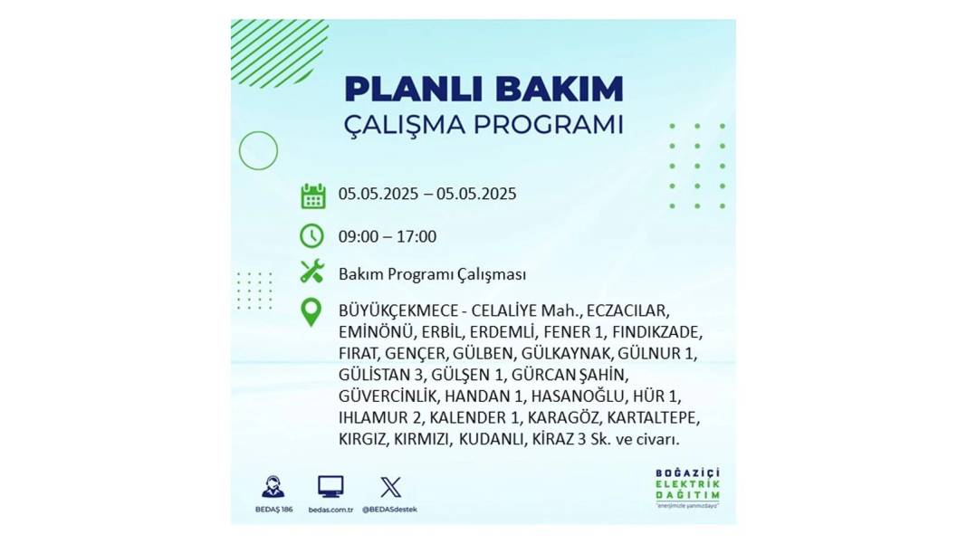BÜYÜK ELEKTRİK KESİNTİSİ YAŞANACAK: BEDAŞ 5 Mayıs Pazartesi elektrik kesintisi yaşayacak ilçeleri sıraladı! 65
