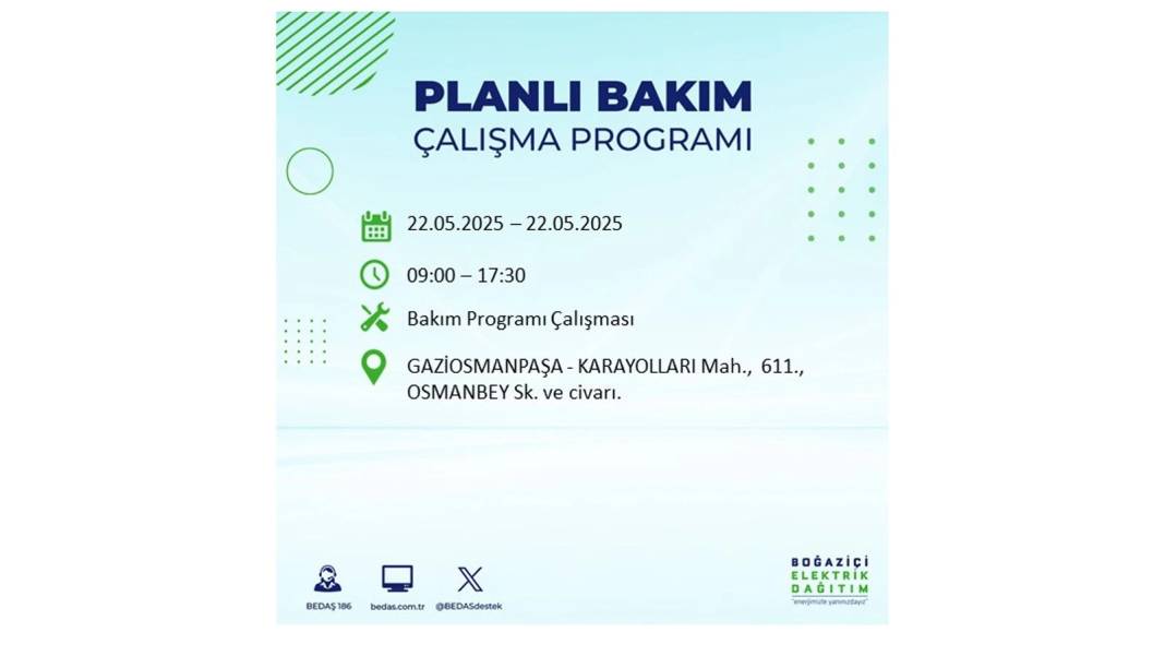 BÜYÜK KESİNTİ YAŞANACAK: 22 Mayıs Perşembe İstanbul elektrik kesintisi. BEDAŞ elektrik kesintisi yaşayacak ilçeleri sıraladı 24
