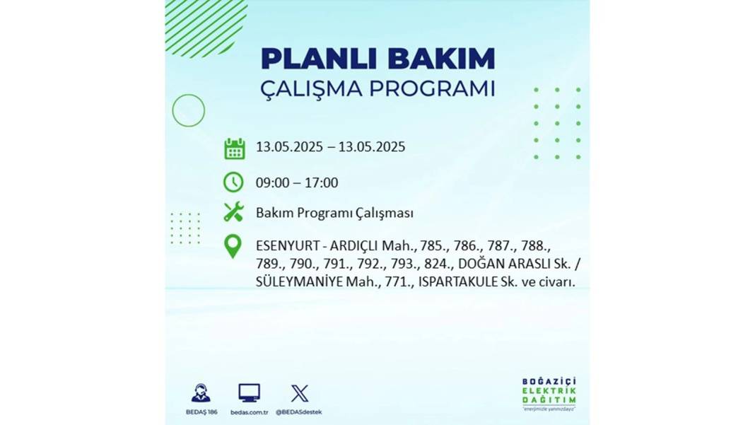KARANLIĞA GÖMÜLECEKLER: 13 Mayıs Salı İstanbul elektrik kesintisi. BEDAŞ elektrik kesintisi yaşayacak ilçeleri sıraladı 31