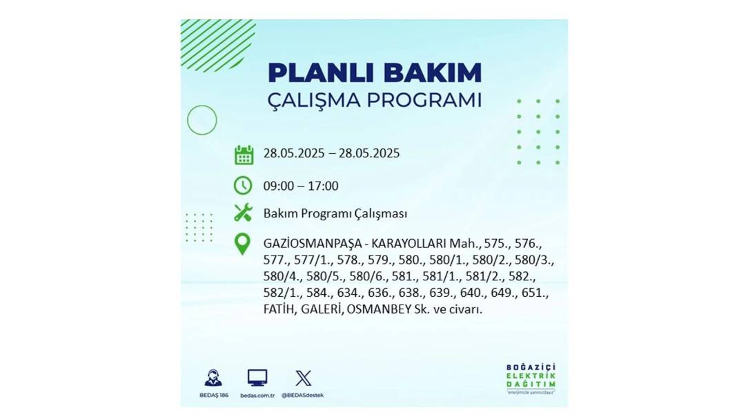 SAATLERCE ELEKTRİK OLMAYACAK: BEDAŞ 28 Mayıs Çarşamba elektrik kesintisi yaşayacak ilçeleri sıraladı 32