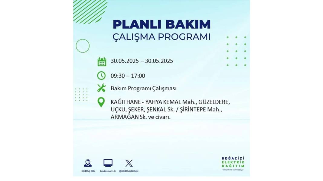 ELEKTRİKLER SAATLERCE OLMAYACAK: BEDAŞ 30 Mayıs Cuma günü elektrik kesintisi yaşayacak ilçeleri sıraladı 23