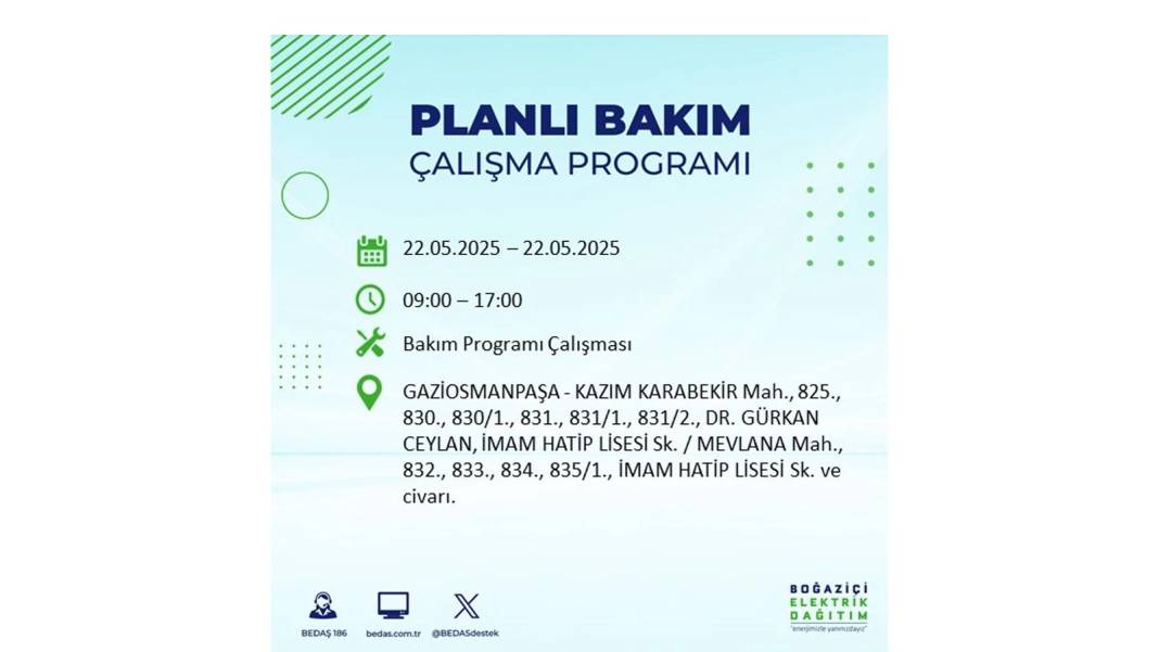 BÜYÜK KESİNTİ YAŞANACAK: 22 Mayıs Perşembe İstanbul elektrik kesintisi. BEDAŞ elektrik kesintisi yaşayacak ilçeleri sıraladı 22