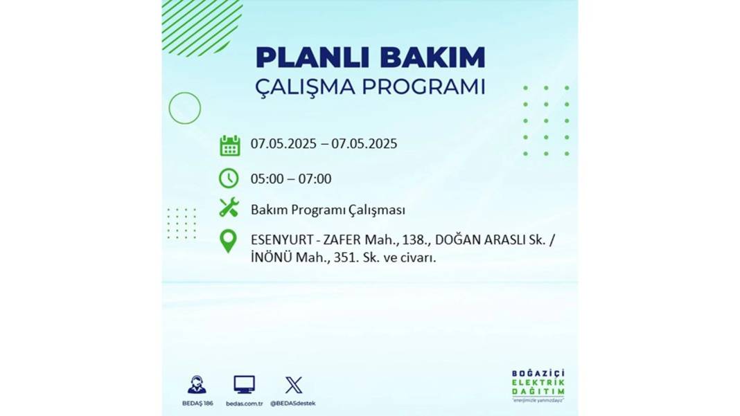 BÜYÜK ELEKTRİK KESİNTİSİ YAŞANACAK: BEDAŞ 7 Mayıs Çarşamba günü elektrik kesintisi yaşayacak ilçeleri sıraladı! 41