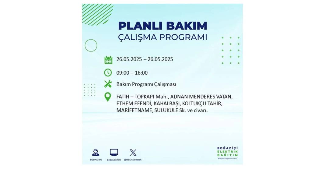 BÜYÜK ELEKTRİK KESİNTİSİ YAŞANACAK: BEDAŞ 26 Mayıs Pazartesi günü elektrik kesintisi yaşayacak ilçeleri sıraladı! 21