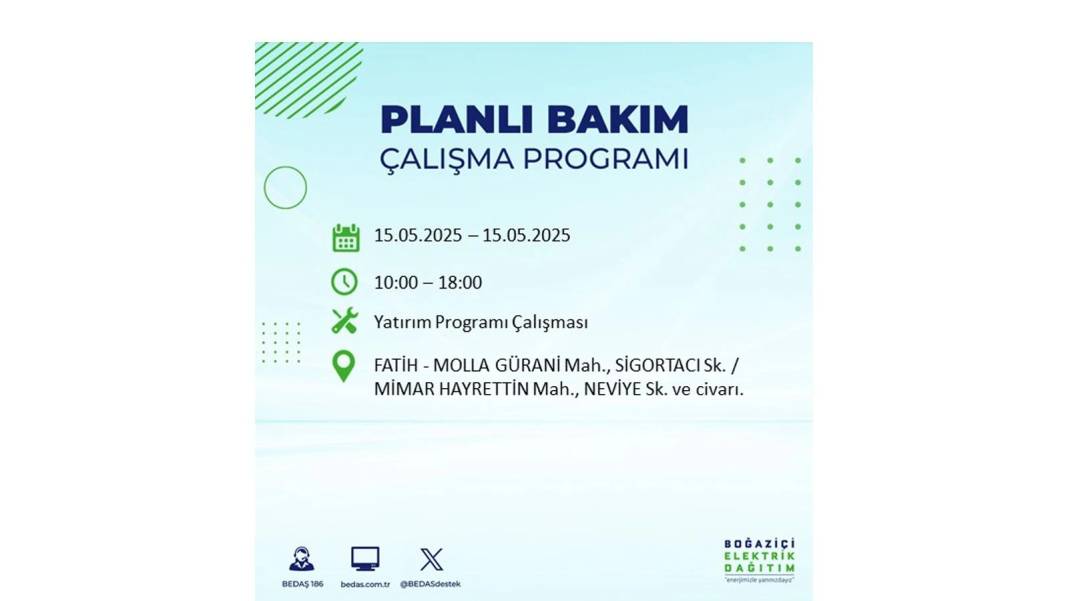SAATLERCE ELEKTRİK OLMAYACAK: BEDAŞ 15 Mayıs Perşembe günü için o ilçeleri uyardı. Elektrikler ne zaman gelecek? 28