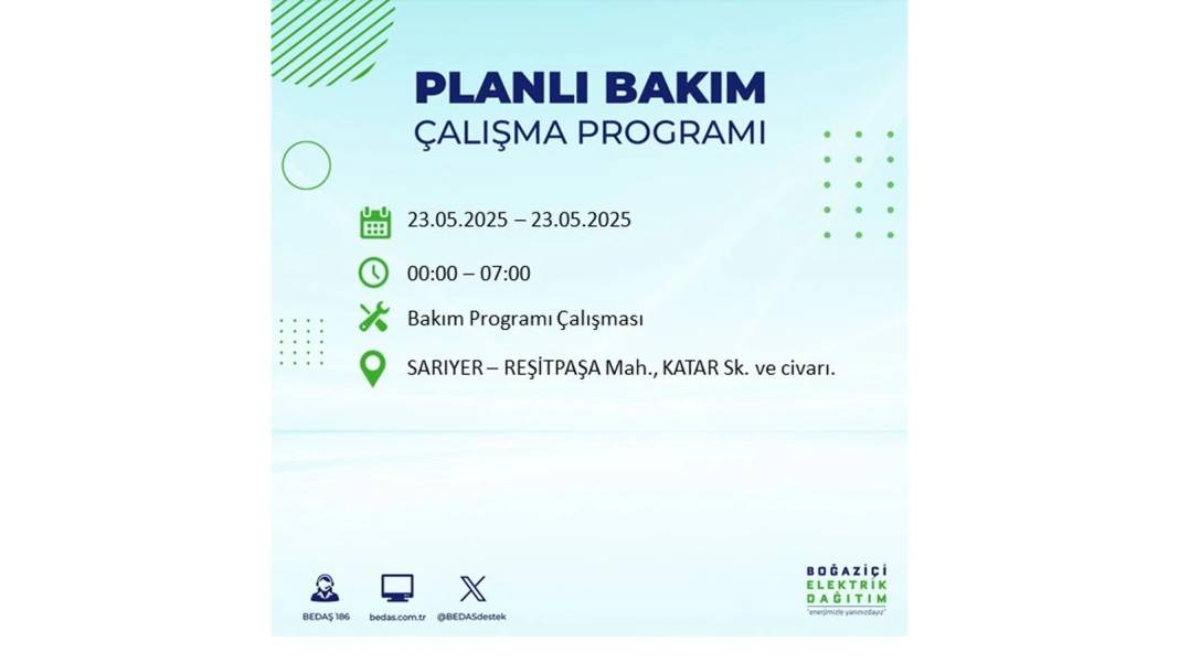 SAATLERCE ELEKTRİK OLMAYACAK: BEDAŞ 23 Mayıs Cuma günü o ilçelerde elektrik kesintisi yaşanacağını duyurdu! 11